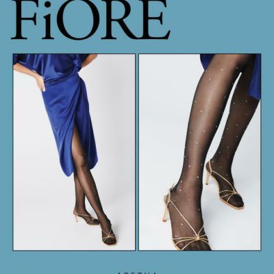 FIORE ARETHA METALIC PATTERN 20 DENIER PANTYHOSE TIGHTS 3 SIZES SILVER DOT BLACK